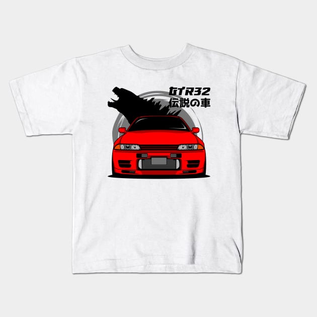 Red JDM R32 Kids T-Shirt by GoldenTuners